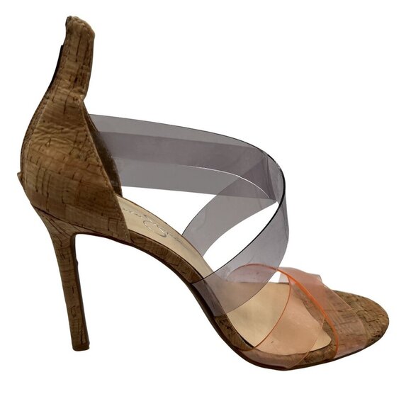 Jessica Simpson 8M Cork Clear Strap Heels Multicolor Stiletto Sandals Cocktail - Picture 6 of 14